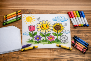 easy Christian crafts for kids - God made flowers coloring activity
